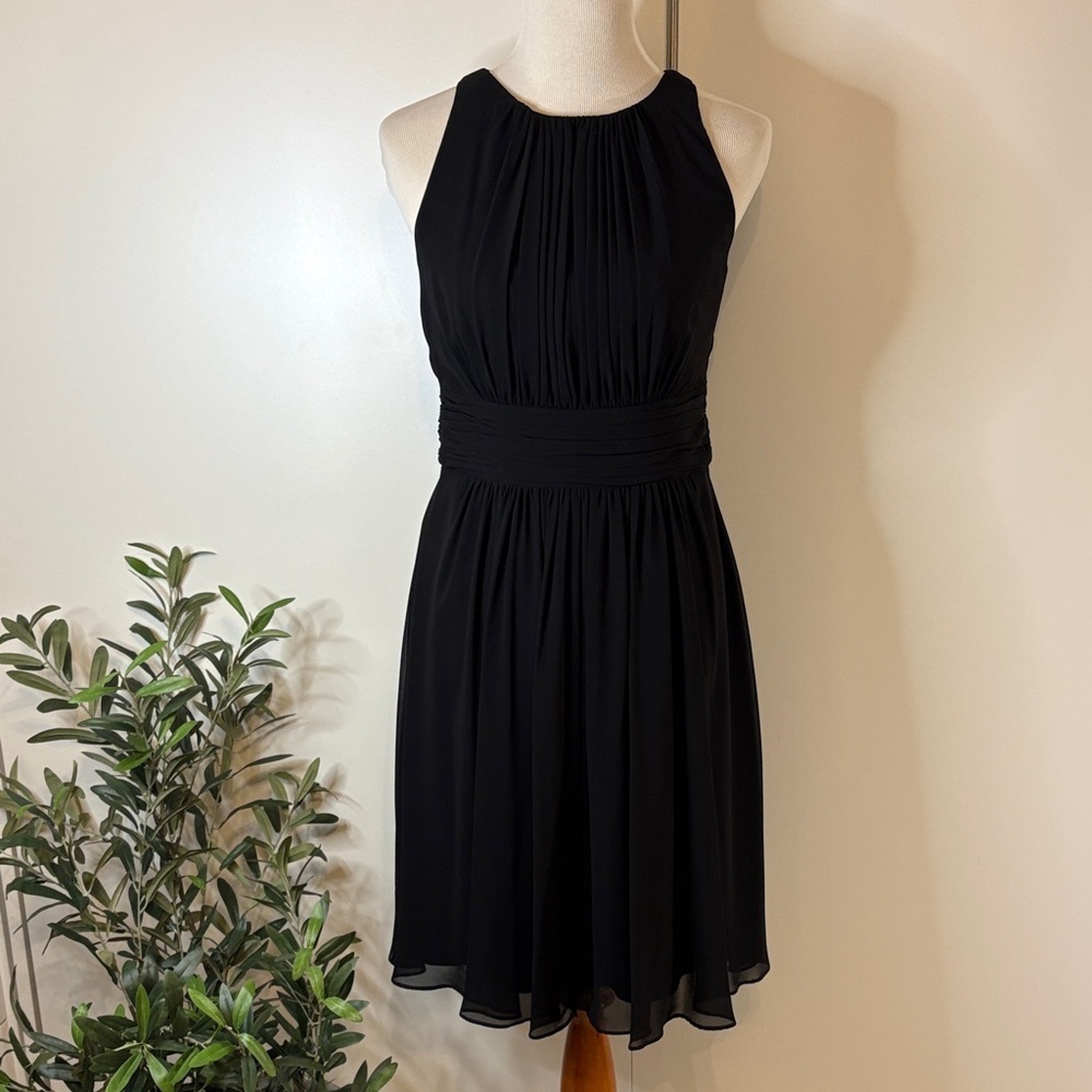 Lauren RL Evening Classic Black Halter Gathered Neck Cocktail Dress